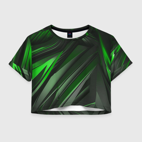 Женская футболка Crop-top 3D Green   black abstract, цвет 3D печать