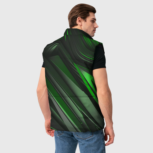 Мужской жилет утепленный 3D Green   black abstract, цвет черный - фото 4