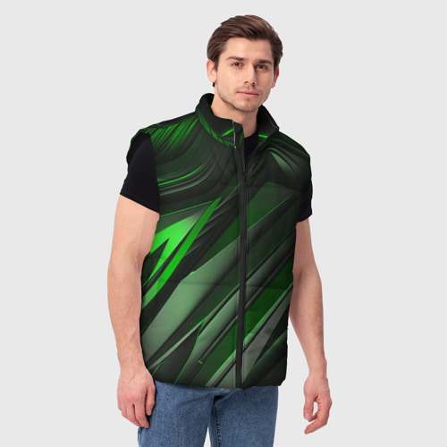 Мужской жилет утепленный 3D Green   black abstract, цвет черный - фото 3