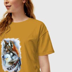 Женская футболка хлопок Oversize Дикий волк с перьями - фото 2