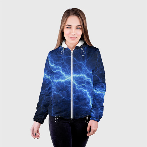 Женская куртка 3D Разряд электричества, цвет белый - фото 3