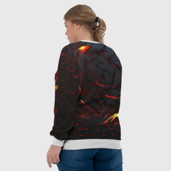 Свитшот с принтом Огненные разломленные плиты для женщины, вид на модели сзади №3. Цвет основы: белый