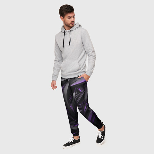 Мужские брюки 3D с принтом Черно-фиолетовые объекты, фото на моделе #1