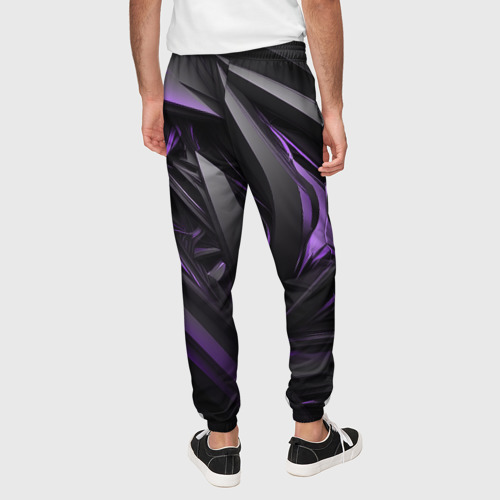 Мужские брюки 3D с принтом Черно-фиолетовые объекты, вид сзади #2