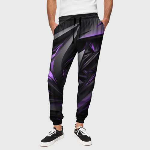 Мужские брюки 3D с принтом Черно-фиолетовые объекты, вид сбоку #3