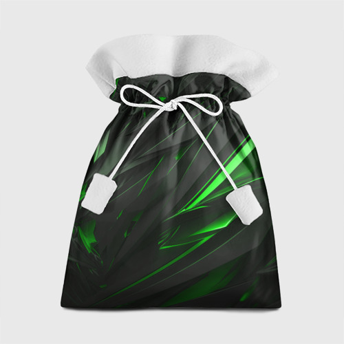 Подарочный мешок с принтом Черные объекты в зеленым свечением, вид спереди №1