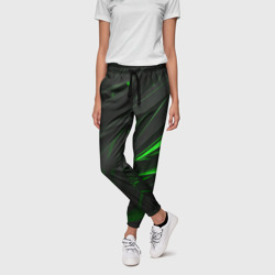 Черные объекты в зеленым свечением – Женские брюки 3D с принтом купить