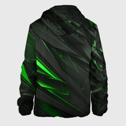 Куртка с принтом Черные объекты в зеленым свечением для мужчины, вид сзади №1. Цвет основы: белый