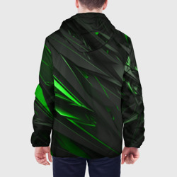 Куртка с принтом Черные объекты в зеленым свечением для мужчины, вид на модели сзади №2. Цвет основы: белый