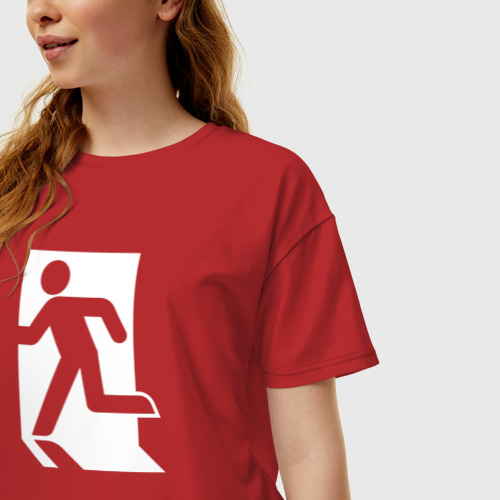 Женская футболка хлопок Oversize Аварийный выход, цвет красный - фото 3