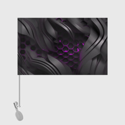 Флаг с принтом Черные объекты с фиолетовой сеткой для любого человека, вид спереди №2. Цвет основы: белый