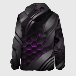 Куртка с принтом Черные объекты с фиолетовой сеткой для мужчины, вид сзади №1. Цвет основы: белый