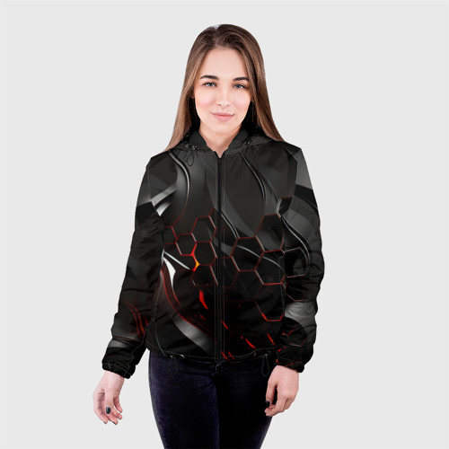 Женская куртка 3D Черно-красные плиты, цвет черный - фото 3
