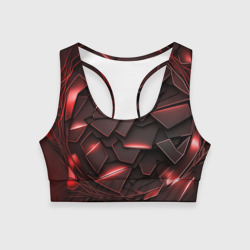 Женский спортивный топ 3D Красные элементы с неоновым свечением