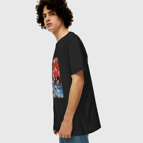 Мужская футболка хлопок Oversize с принтом Японский винтажный фонарик, вид сбоку #3
