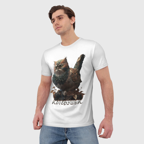 Мужская футболка 3D с принтом Котобушек мем, фото на моделе #1