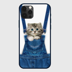 Чехол для iPhone 12 Pro Котенок в кармане комбинезона