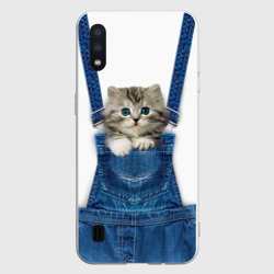 Котенок в кармане комбинезона  – Чехол для Samsung A01 с принтом купить
