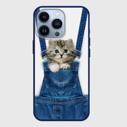Чехол для iPhone 13 Pro Котенок в кармане комбинезона