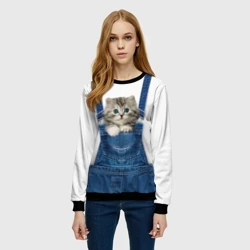 Женский свитшот 3D Котенок в кармане комбинезона - фото 2