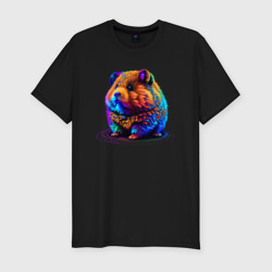 Мужская футболка хлопок Slim Разноцветный хомяк в стиле Synthwave