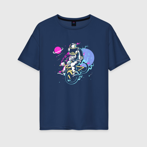 Женская футболка хлопок Oversize с принтом Космический велосипедист, вид спереди #2