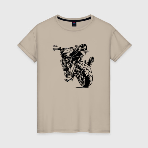Женская футболка хлопок с принтом Мотоцикл силуэт, вид спереди #2