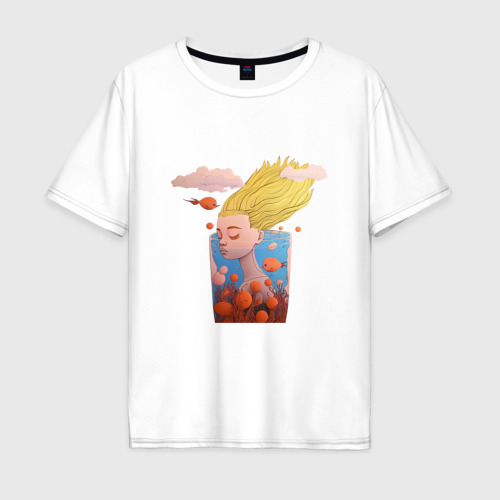 Мужская футболка хлопок Oversize с принтом Русалка в стакане воды, вид спереди #2