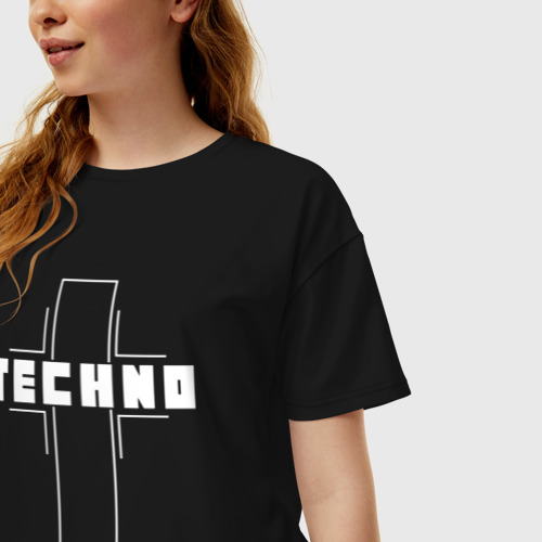 Женская футболка хлопок Oversize Techno крест, цвет черный - фото 3