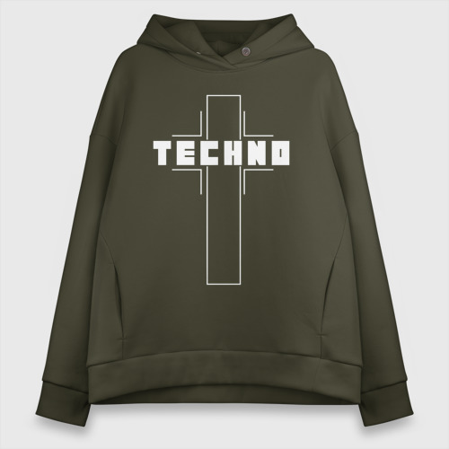 Женское худи Oversize хлопок Techno крест, цвет хаки
