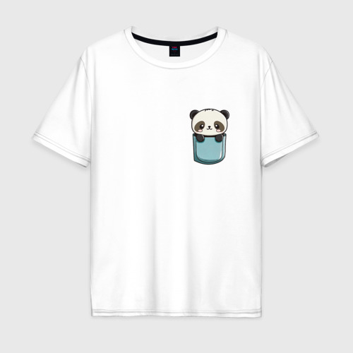 Мужская футболка хлопок Oversize Панда в кармашке, цвет белый