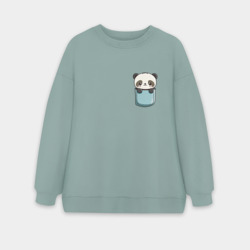 Женский свитшот oversize без начеса хлопок Панда в кармашке