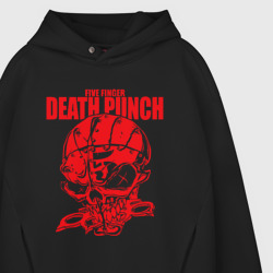 Худи с принтом Five Finger Death Punch череп для женщины, вид на модели спереди №3. Цвет основы: черный