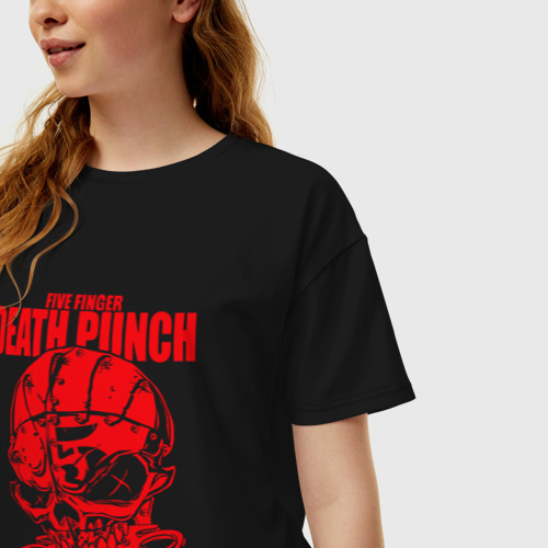 Женская футболка хлопок Oversize Five Finger Death Punch череп, цвет черный - фото 3