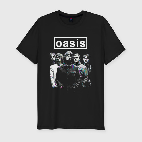 Мужская приталенная футболка из хлопка с принтом Oasis рок группа, вид спереди №1