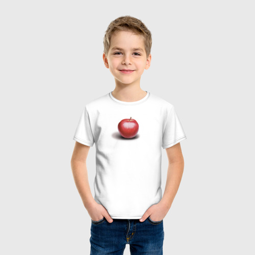 Детская футболка хлопок Красное яблоко, цвет белый - фото 3