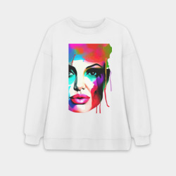Женский свитшот oversize без начеса хлопок Angelina Jolie - watercolor - sketch