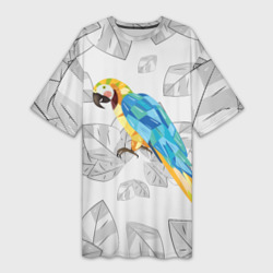 Платье-футболка 3D Попугай на сером фоне