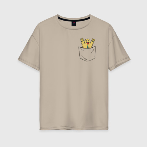 Женская футболка хлопок Oversize с принтом Пряничный человечек в кармане, вид спереди #2