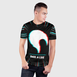 Мужская футболка 3D Slim Символ Date A Live в стиле glitch на темном фоне - фото 2