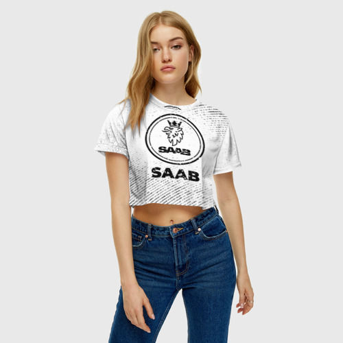 Женская футболка Crop-top 3D Saab с потертостями на светлом фоне, цвет 3D печать - фото 3