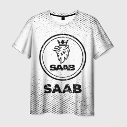 Мужская футболка 3D Saab с потертостями на светлом фоне