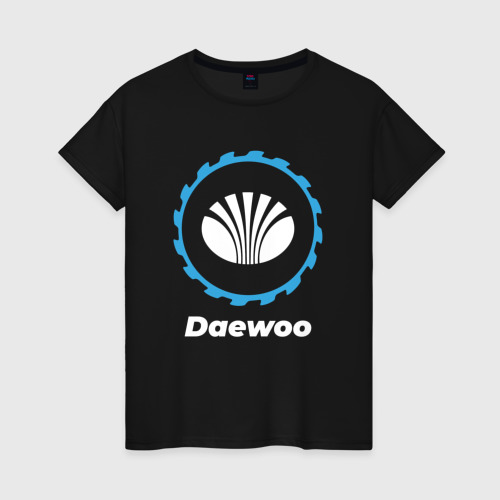 Женская футболка хлопок с принтом Daewoo в стиле Top Gear, вид спереди #2