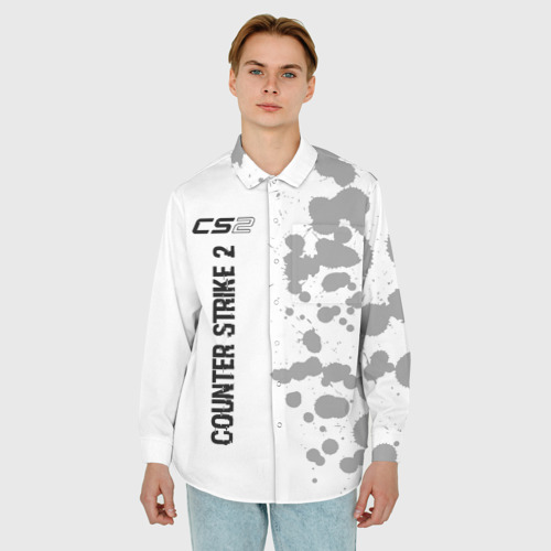 Мужская рубашка oversize 3D с принтом Counter Strike 2 glitch на светлом фоне: по-вертикали, фото на моделе #1