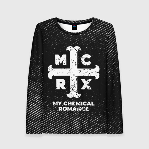Женский лонгслив 3D с принтом My Chemical Romance с потертостями на темном фоне, вид спереди #2