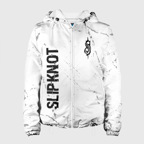 Женская куртка 3D Slipknot glitch на светлом фоне: надпись, символ, цвет белый