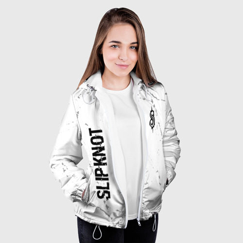Женская куртка 3D Slipknot glitch на светлом фоне: надпись, символ, цвет белый - фото 4