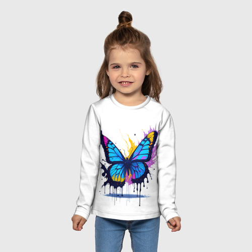 Детский лонгслив 3D с принтом Бабочка в красках, вид сбоку #3