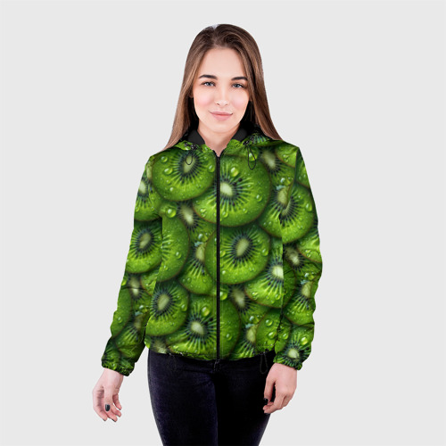 Женская куртка 3D Сочная текстура из киви, цвет черный - фото 3