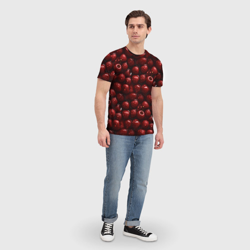 Мужская футболка 3D с принтом Сочная текстура из вишни, вид сбоку #3